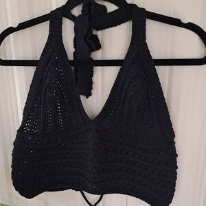 Chic Black Crochet Halter Top